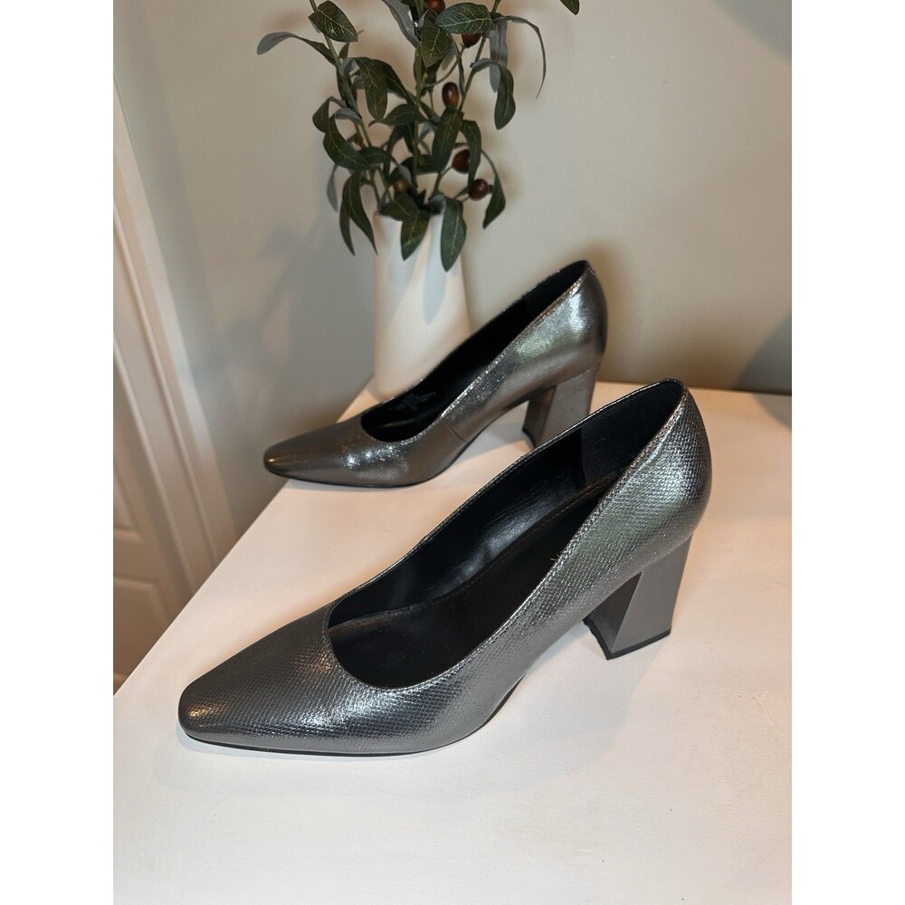Marc Fisher Keri Silver Metallic Snake Print Block Heel Pumps Shoes Womens 6.5